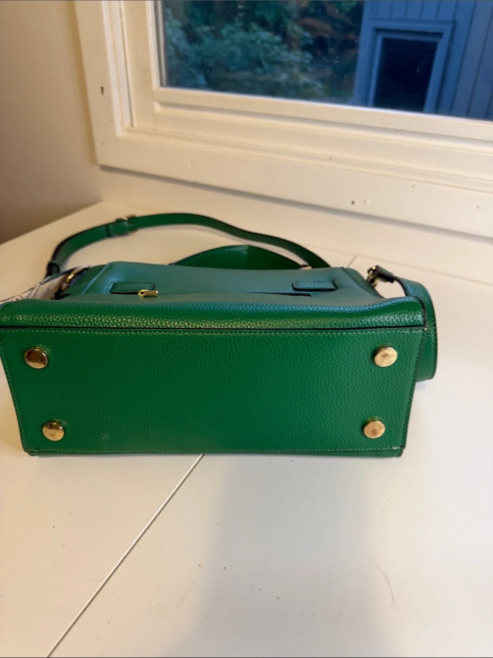 ALDO Kelly Green Top Handle Satchel Bag Gold Padlock Hardware with Scarf